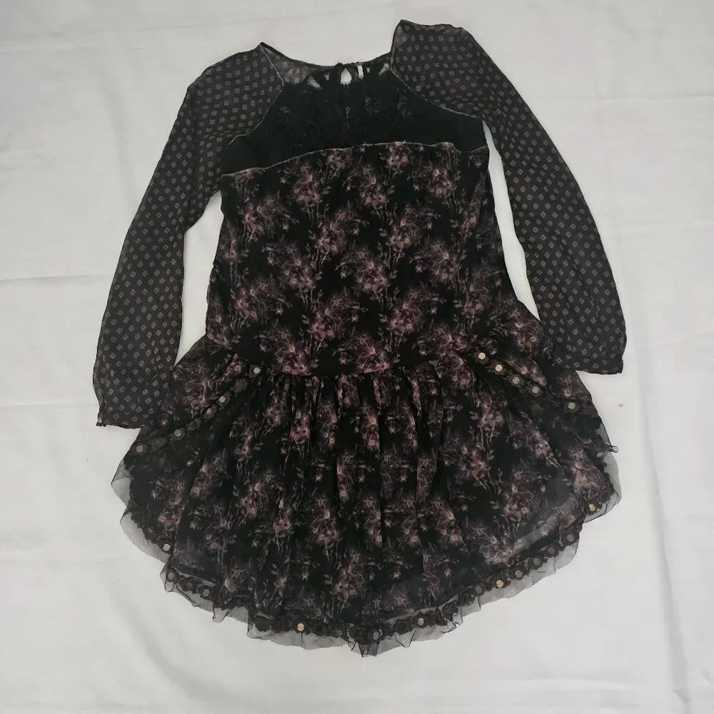 Free People Women's Midnight Garden Combo Sheer Long Sleeve Elsie Dress XS/TP - Picture 4 of 14